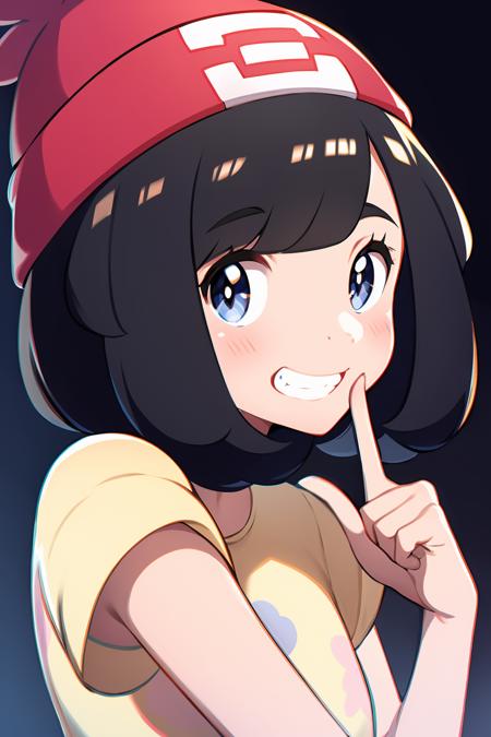 02550-1016468717-masterpiece, best quality, _lora_selene_1_,1girl, solo, selene (pokemon), smile, hat, blue eyes, beanie, shirt, red headwear, sh.png